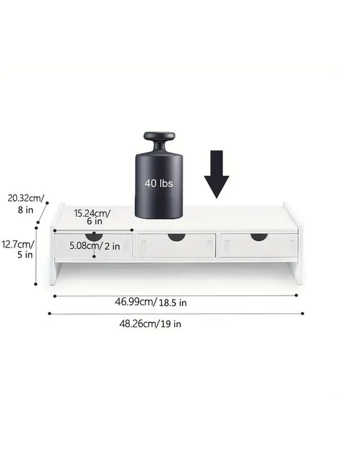 White Computer Monitor Stand Riser With Storage Shelf Style A Desktop Organizer - Image 3